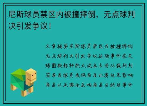 尼斯球员禁区内被撞摔倒，无点球判决引发争议！